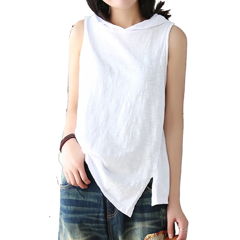 Футболка женская с капюшоном хлопковая модная повседневная Свободная майка без