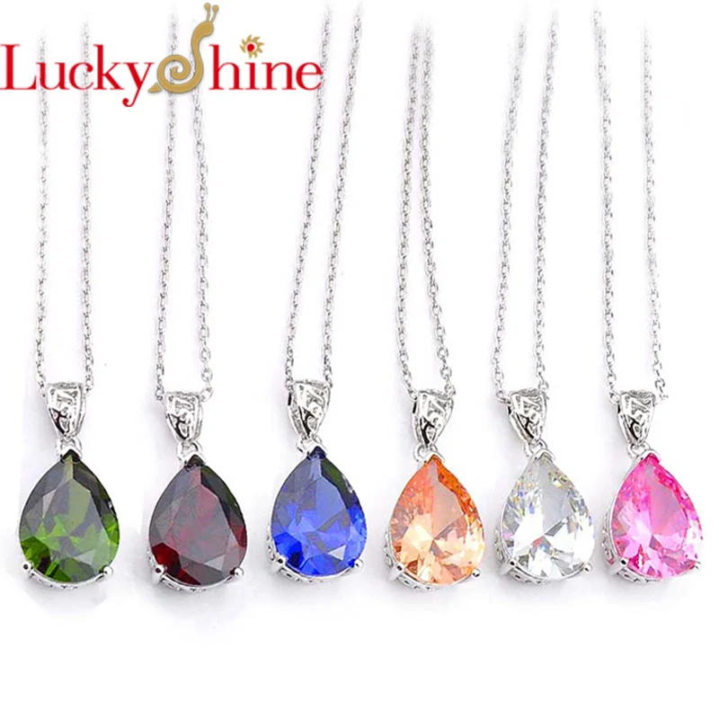 

Luckyshine 925 Silver Necklaces For Women Fashion Jewelry Pendants Water Drop Zircon Pendants Russia USA Australia Gift