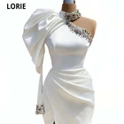 LORIE арабские вечерние платья 2021 с высоким воротом с кристаллами с одним рукавом белые платья для выпускного вечера с Боковым Разрезом атласное вечернее платье-Русалка
