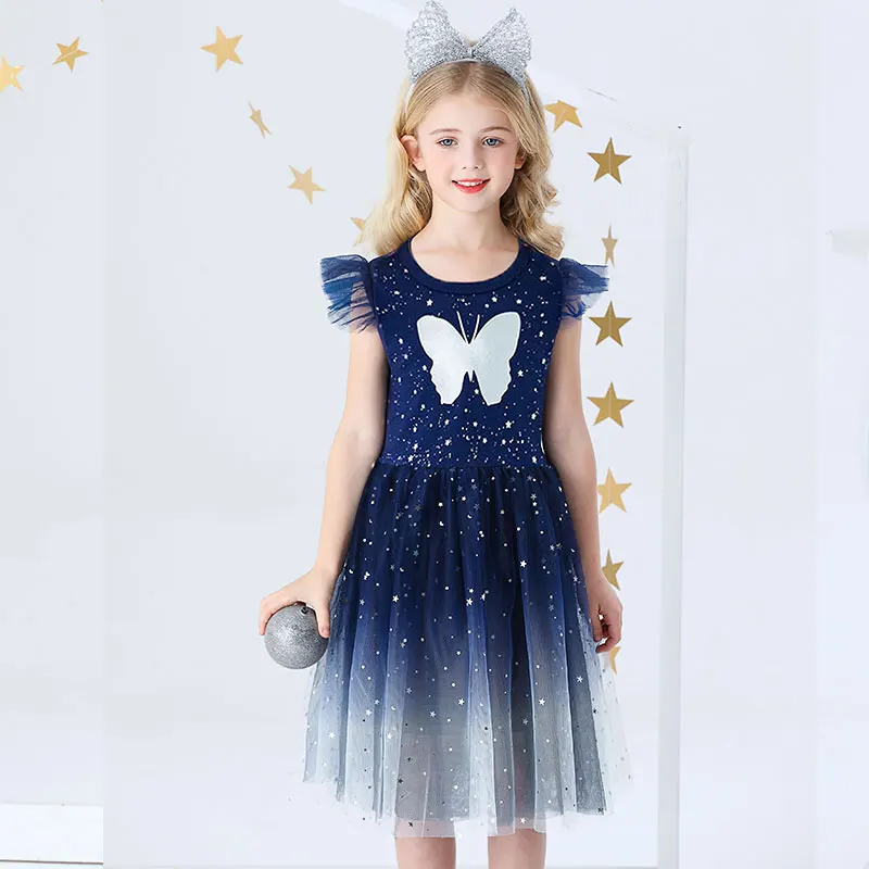 Летнее платье для девочек праздничное дня рождения с летящим рукавом костюм