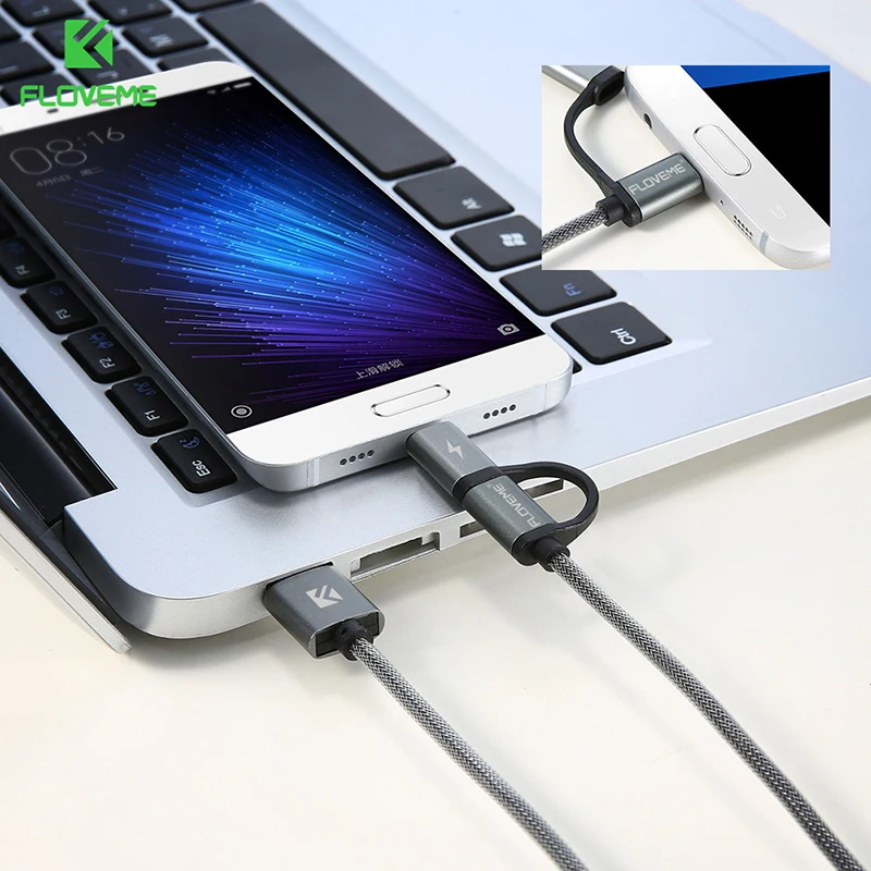 FLOVEME QC3.0 USB Type C Cable for Samsung Galaxy Note 9 S9 2.8A Micro 2 in 1 Fast Charge Redmi 7 | Мобильные телефоны и