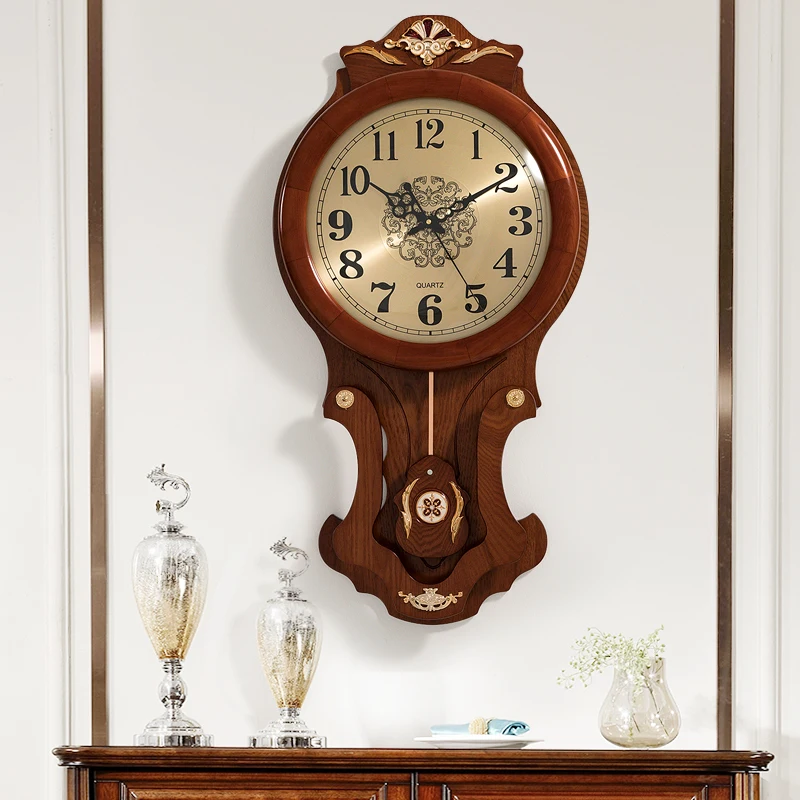 

Wooden Large Wall Clock Vintage Living Room Decoration Metal Frame Wall Watches Home Decor Silent Creative Quartz Clock Gift