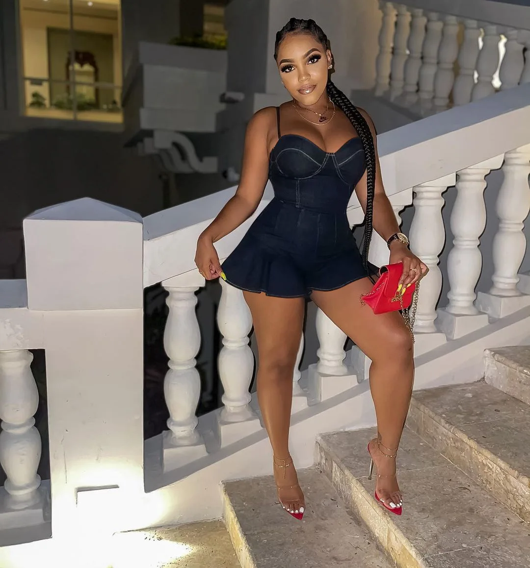 Summer Bodysuit Women Ribbed Rompers Playsuits Tights Streetwear Jumpsuit Sexy 2021Denim Jumpsuit with Ruffled Corner Suspenders