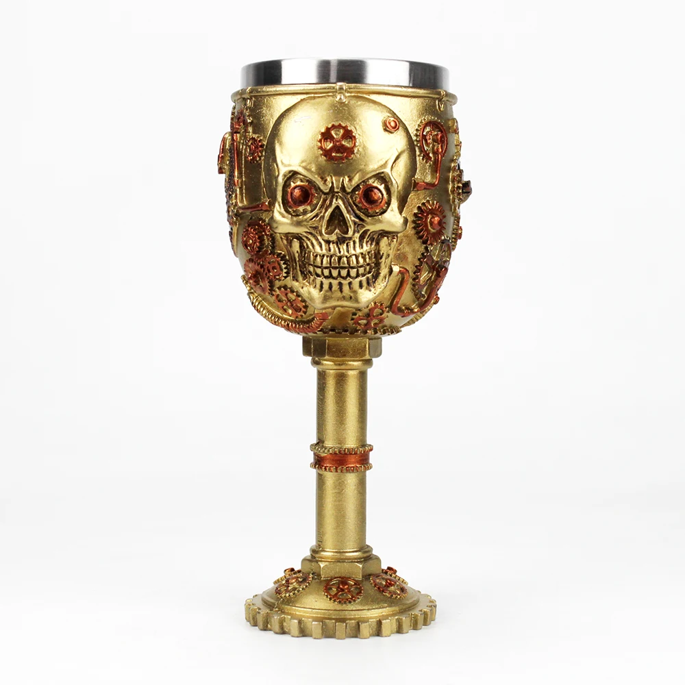 3d бокал для вина готический Золотой Ретро с черепами из нержавеющей стали и смолы