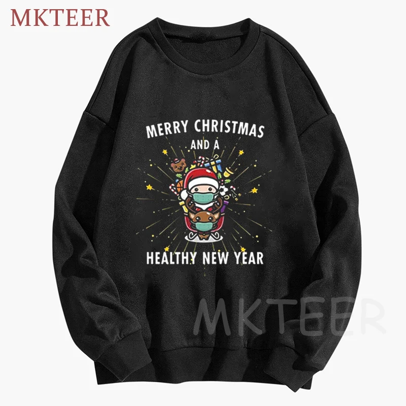

Lovely Deer Santa Claus Happy New Year Merry Christmas with Kawaii Snowman Autumn 2021 Women's Clothing Hoodies Sweatshirts Tops