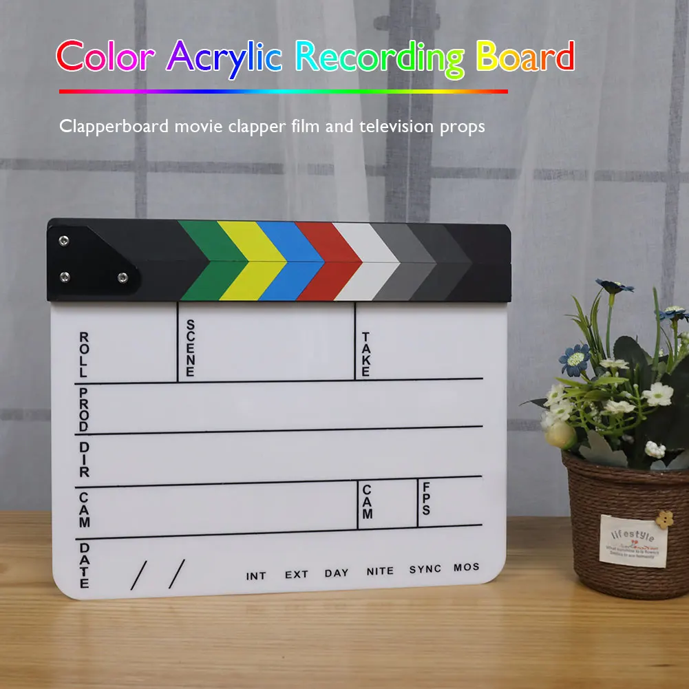 Director Video Scene Colorful Clapperboard TV Movie Clip Film Action Photographic Handmade Cut Prop Clapper Board with Pen Erase