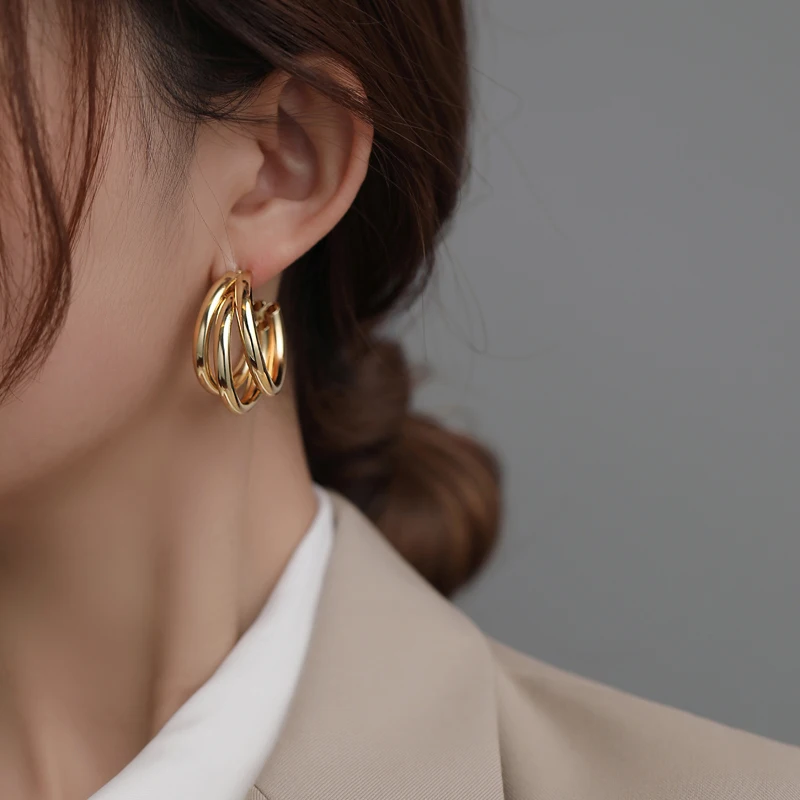 

Korean Fashion Retro Golden Multi-layer Metal Drop Earrings For Women Party Elegant Statement Earrings Jewelry 2021 Kolczyk