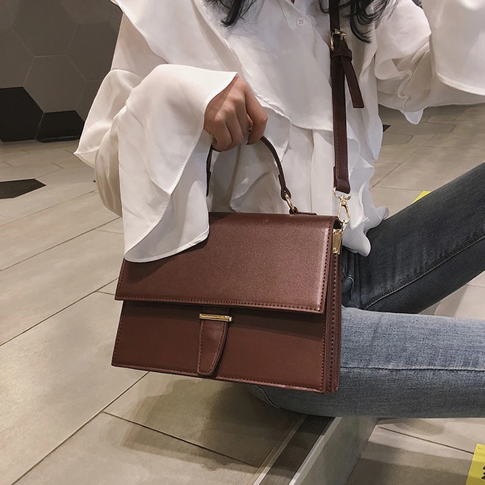 

Fashion Women Handbags Purse Solid Color PU Leather Shoulder Messenger Bags Simple Vintage Female Pouch
