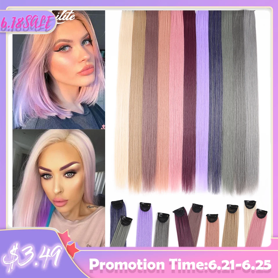 

S-noilite 24inch Highlight Clip In One Piece Hair Extensions Synthetic High Temperature Fiber Women Hair Pieces Red Pink Purple