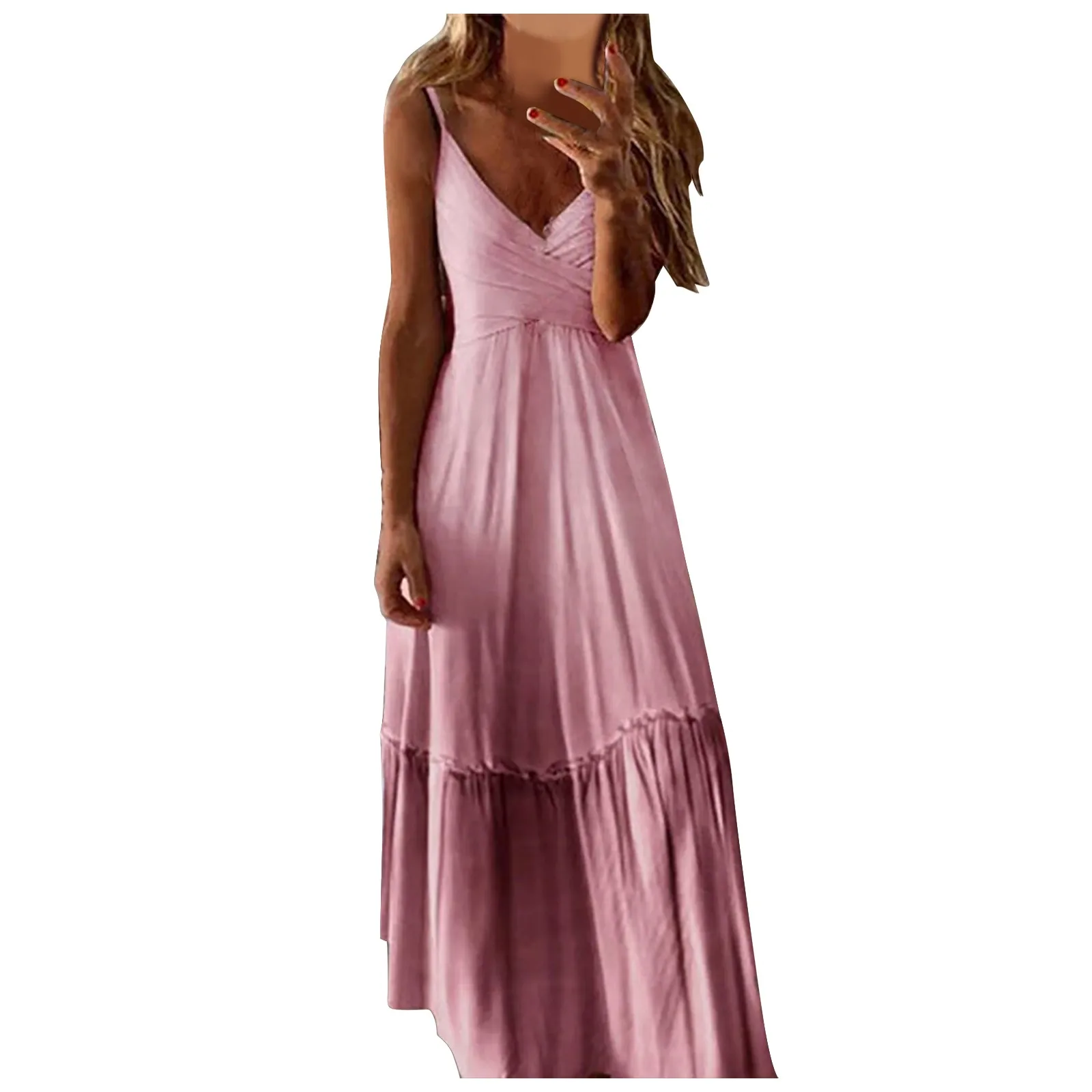 

Women's Fashion Sexy Dress Loose V-neck Gradient Color Halter Dressfashion Dress Gradient Color Dress Long Dress Suspender Skirt