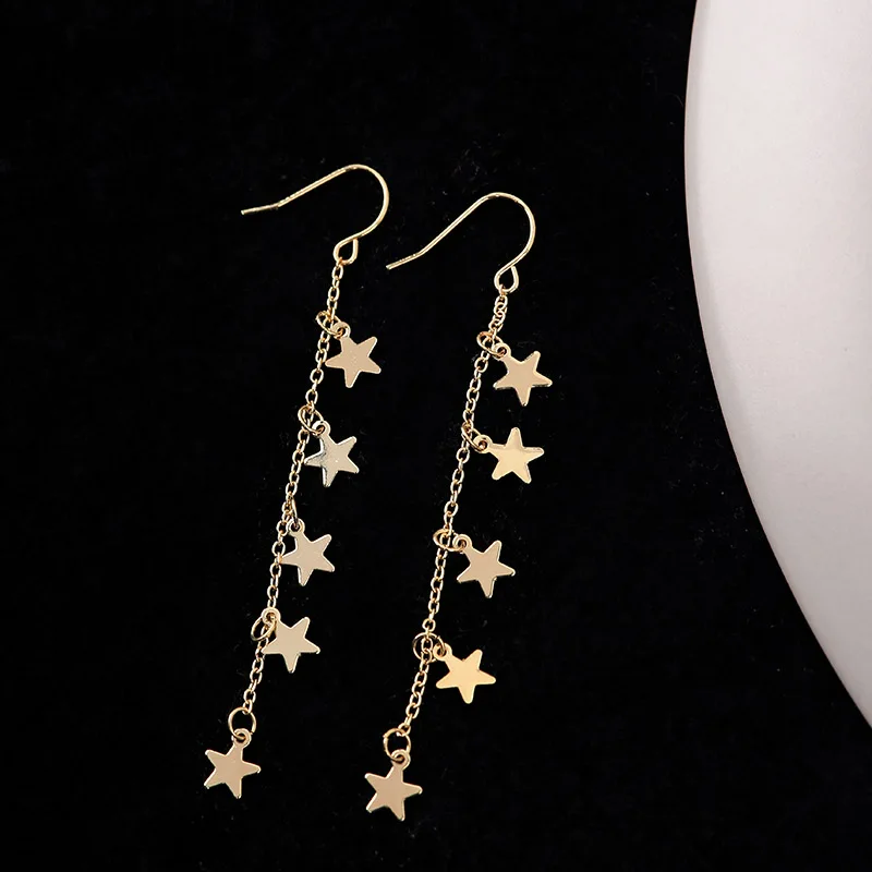 2020 новые модные золотые длинные Подвесные серьги со звездой и кисточками для