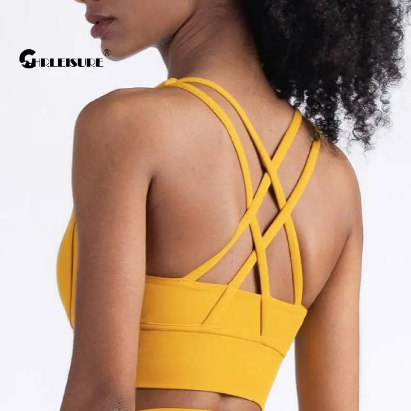 

CHRLEISURE без косточек Топ для занятий йогой с хлопковой подкладкой тренировки голая чувствовать себя спортивный бюстгальтер для тренажерного...