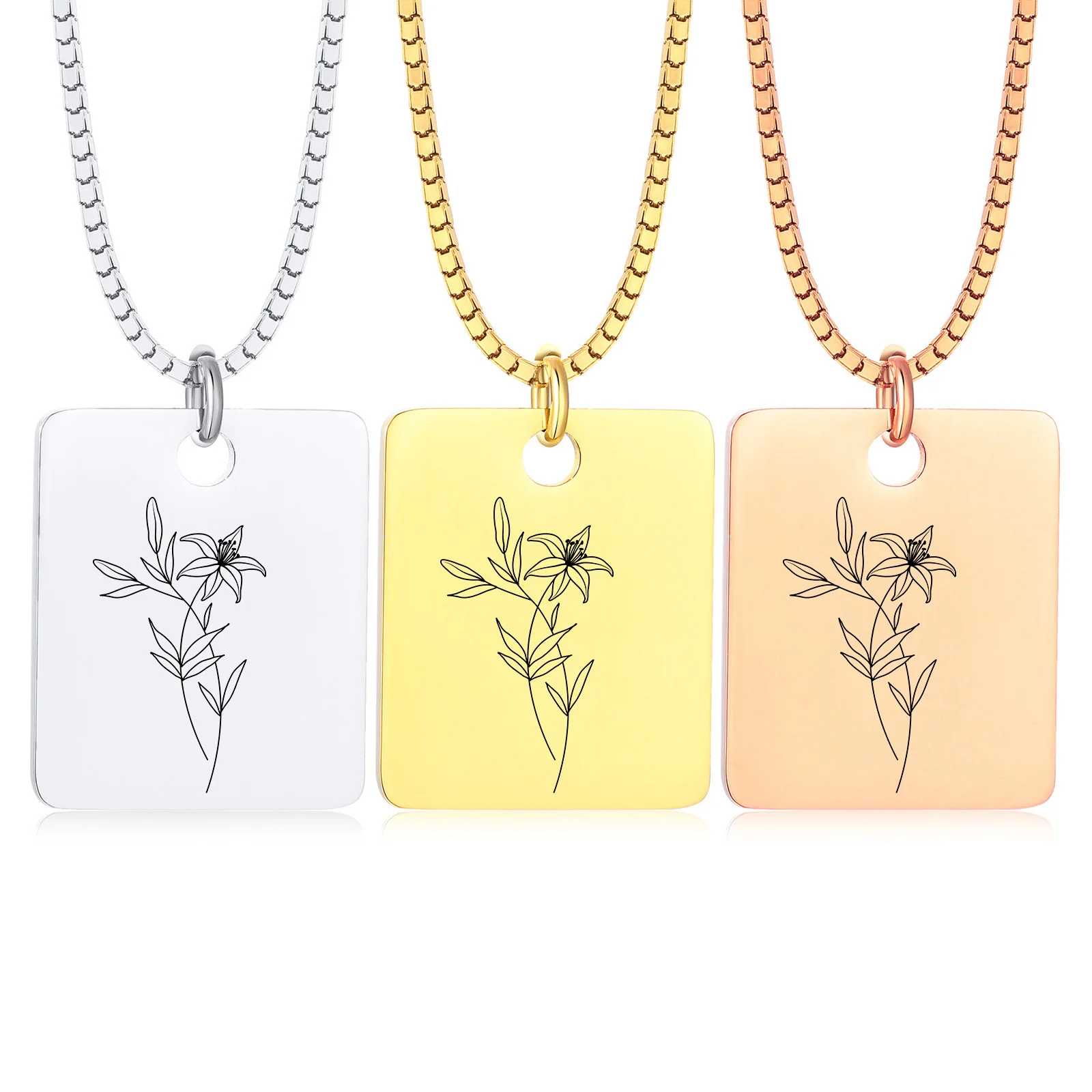 

Women 12 Month Birth Flower Constellation Necklaces,Gold Color Geometric Square Zodiac Pendant,Elegant Chic Minimalist Collar