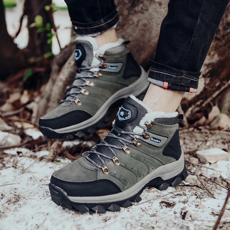 New Men Winter Hiking Shoes Outdoor Non-slip Mens Trekking Boots Warm Plush Snow Boots Men Tourism Shoes botas militares hombre