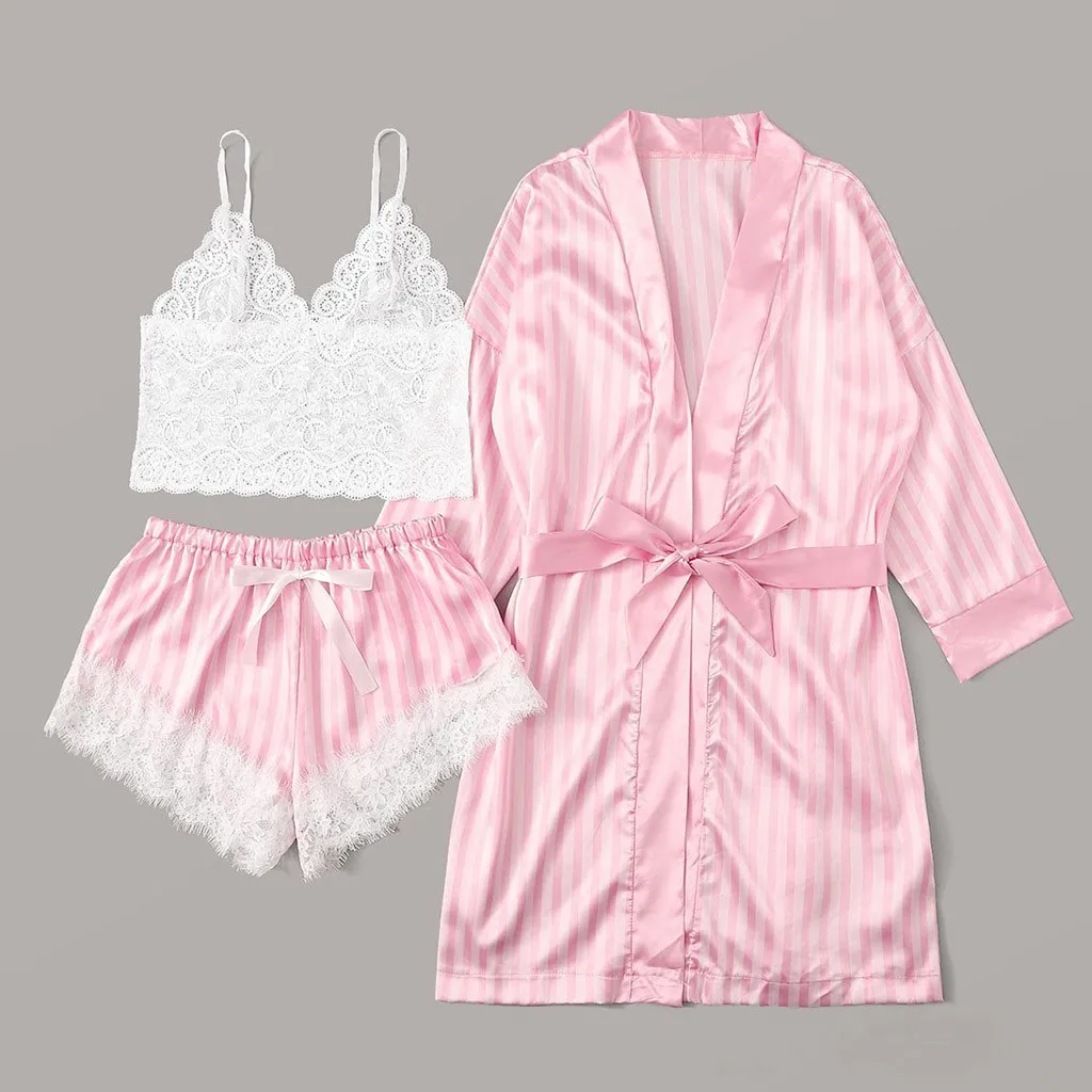 3 шт. женское белье кружева сатин беспроводной бюстгальтер камзол шорты пижамы