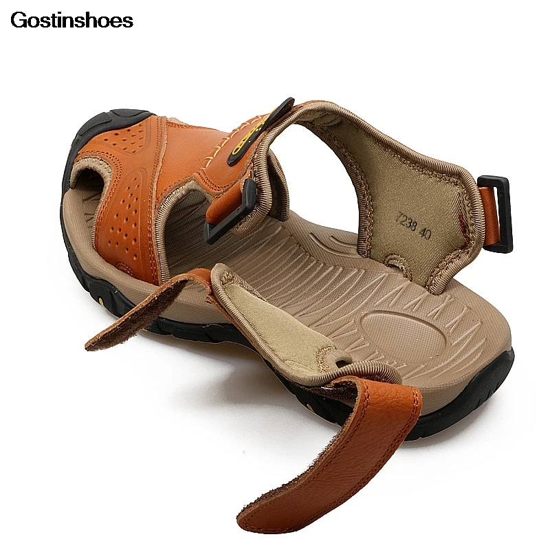 Кожаные сандалии для мужчин повседневная обувь из воловьей кожи качественная с