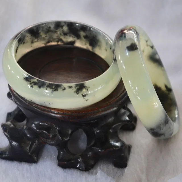 

Natural hand-carved ink floating flower jade bracelet Ice enamel jade women real hetian jade bangles jade jewelry jadeite brand