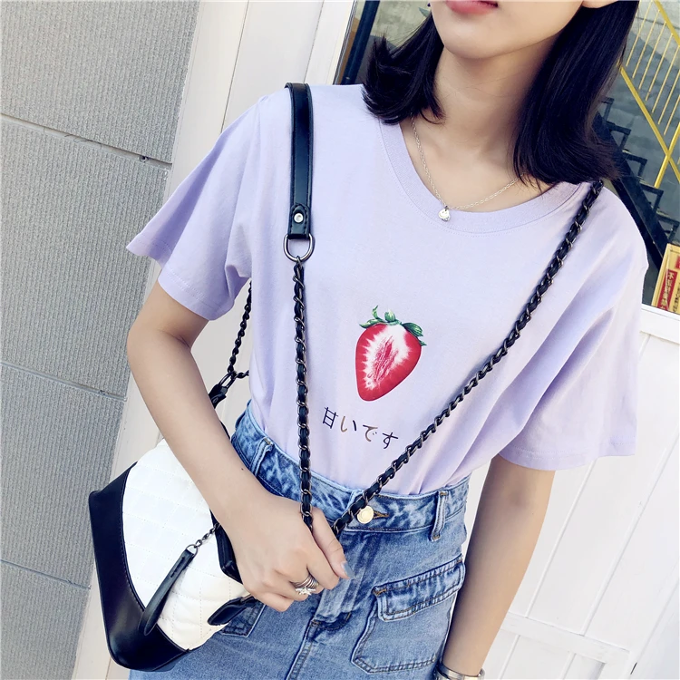 Harajuku короткий рукав с принтом клубники футболки топы для женщин летние корейские модные Графические футболки женская футболка Tumblr
