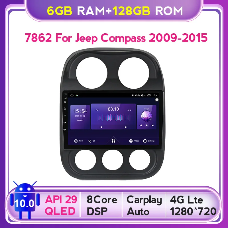 1280*720 6 + 128G QLED Carplay Android 10 автомобильное радио для JEEP Compass Патриот 2010 2016 стерео 2 Din