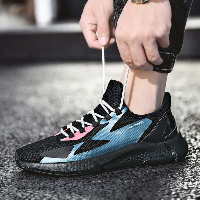 

Trend Style Men Casual Shoes 2021 New Fashion Breathable Mesh Light Personality Men's Sneakers Flying Weaving Tenis Masculino