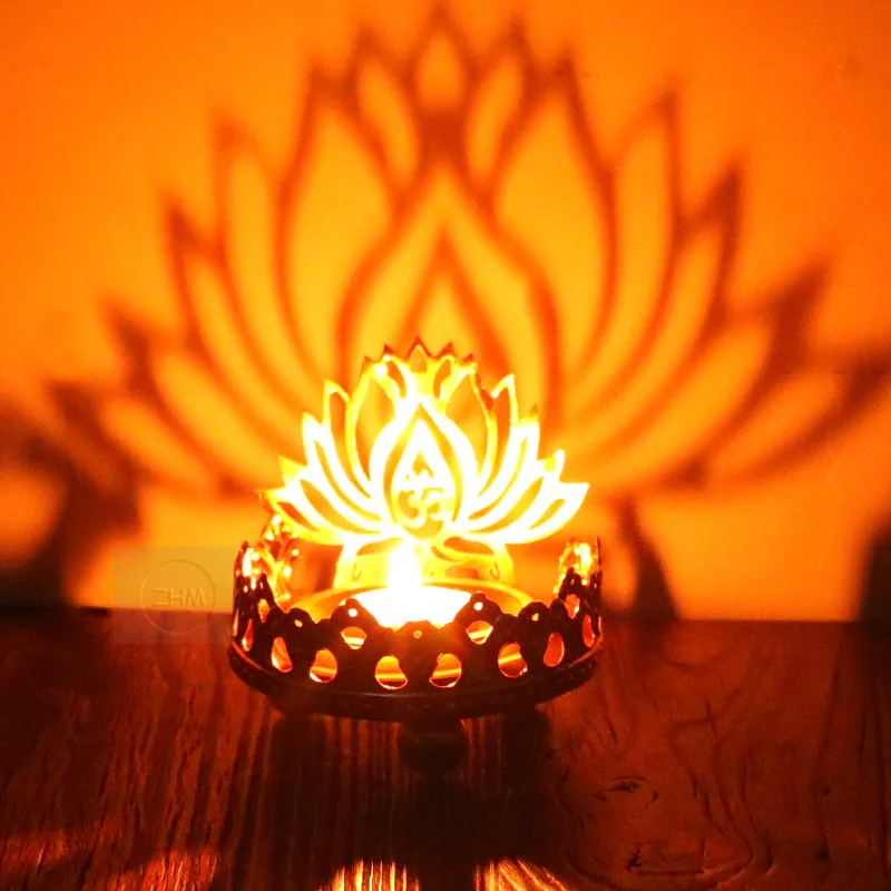 

Indian Special Design Alloy Metal Hollow Carving Lotus/Maitreya Buddha Feature Life Butter Lamp Base for Temple Decorations