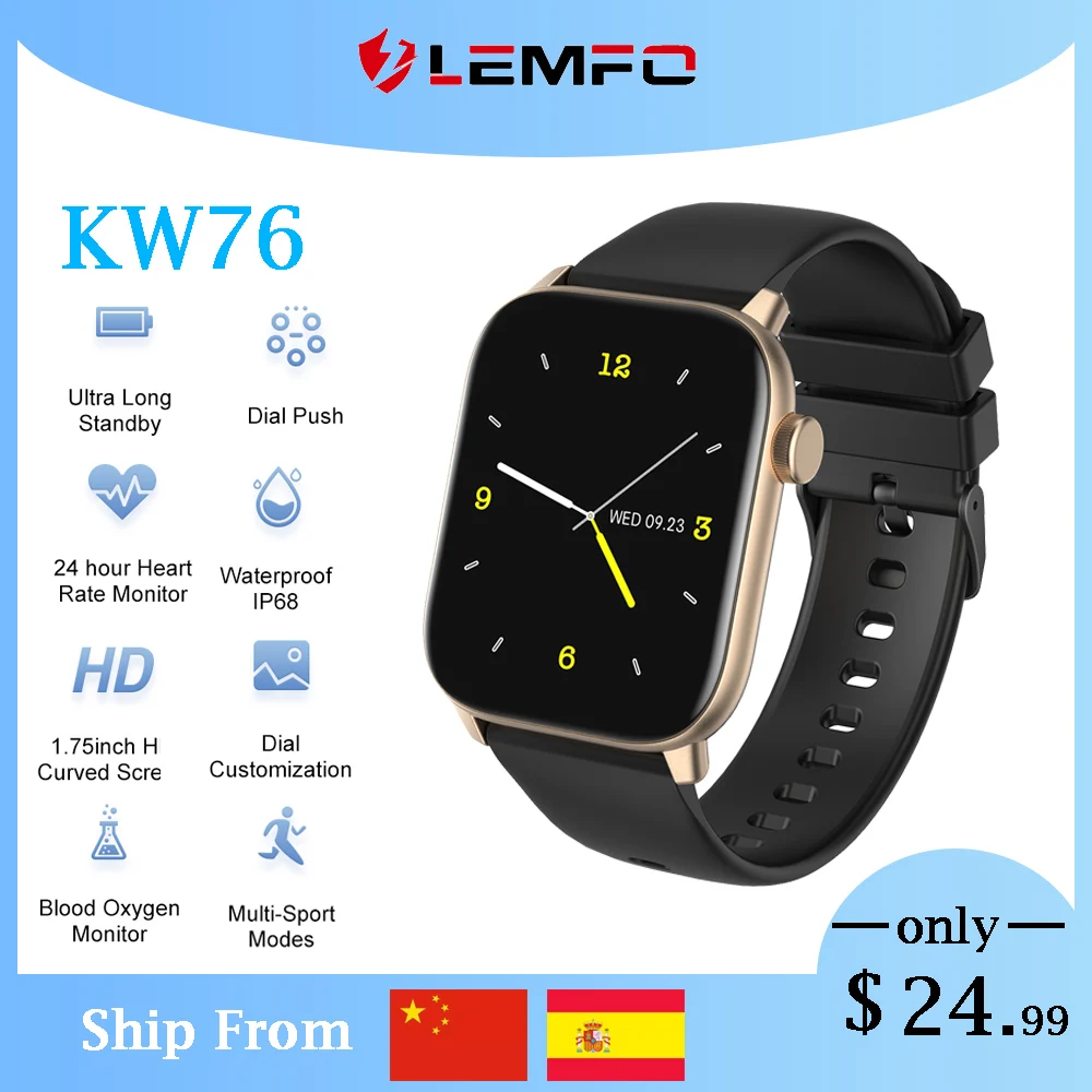 

LEMFO Smart Watch Men smartwatch KW76 Iwo 13 Pro DIY Watch Face 24 Мониторинг сердечного ритма HD изогнутый экран W46 для Android IOS часы женские смарт часы часы мужские наручн...
