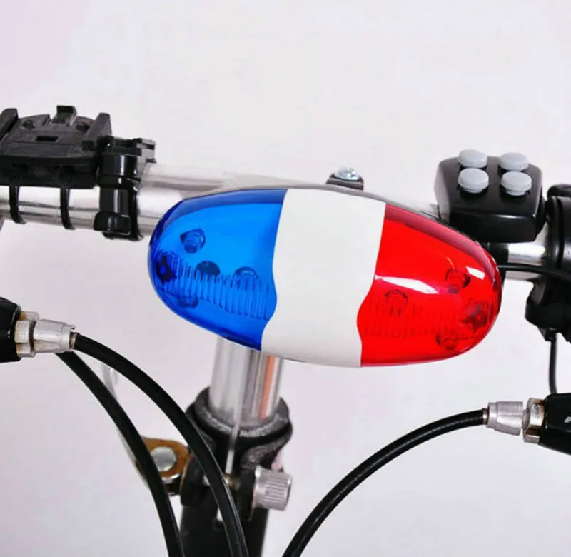 Bicycle Accessories 6 LEDs 4 Tone Sounds Cycling Bell Police Light Electronic Horn Siren for Kid's Bike Scooter Lamps |