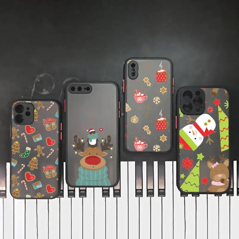 

Merry Christmas Deer Snowman Phone Case matte transparent For iphone 7 8 11 12 plus mini x xs xr pro max cover