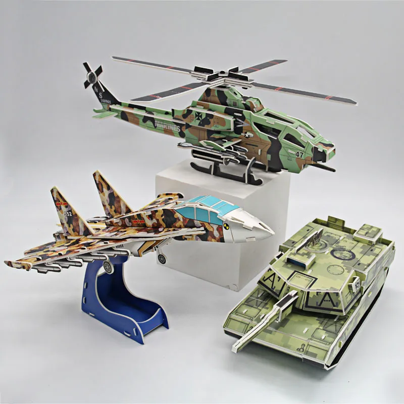 

3D DIY Paper Puzzle Military Series Airplane Tank Weapon Model Set Creative Assembled Education Toys Gifts For Children 2021 New