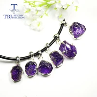 tbj new amethyst rough pendant natural gemstone fine jewelry 925 sterling silver necklace for girls birthstone gift