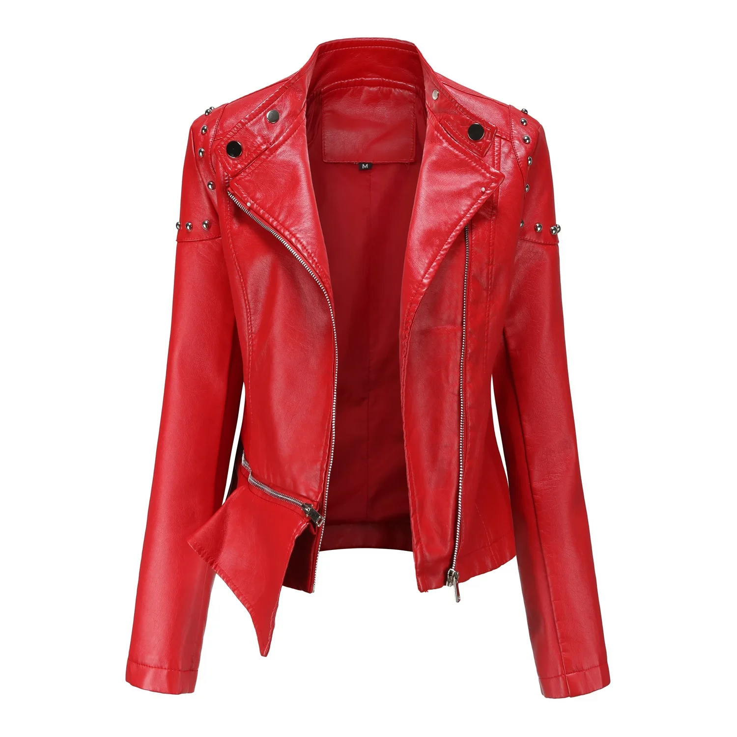 Autumn Women Faux Leather Jacket Casual Slim Soft Pu Motorcycle Punk Leather Coat Female Zipper Rivet Irregular Hem Outerwear