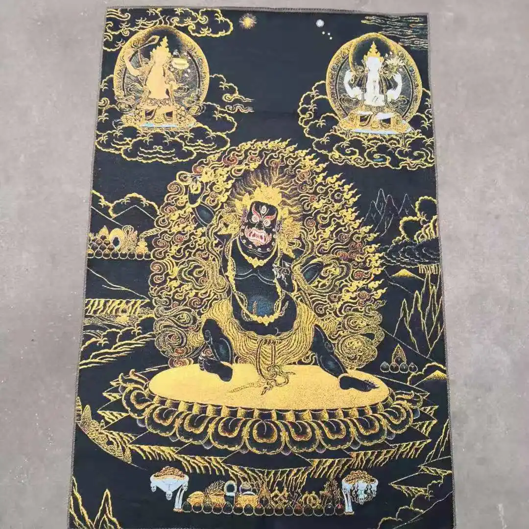 Античная коллекция Thangka Золотая проволока вышивка черный бриллиант Будда
