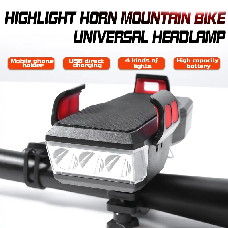 

USB Rechargeable Bike Light Flashlight Front Lamp Bicycle lighting 4000mAh Power Bank Cycling Electric Horn With Phone Holder