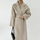 Женское зимнее пальто на одной пуговице, Осень-осень 2021, Женское шерстяное пальто, свободная однотонная женская верхняя одежда с отложным воротником