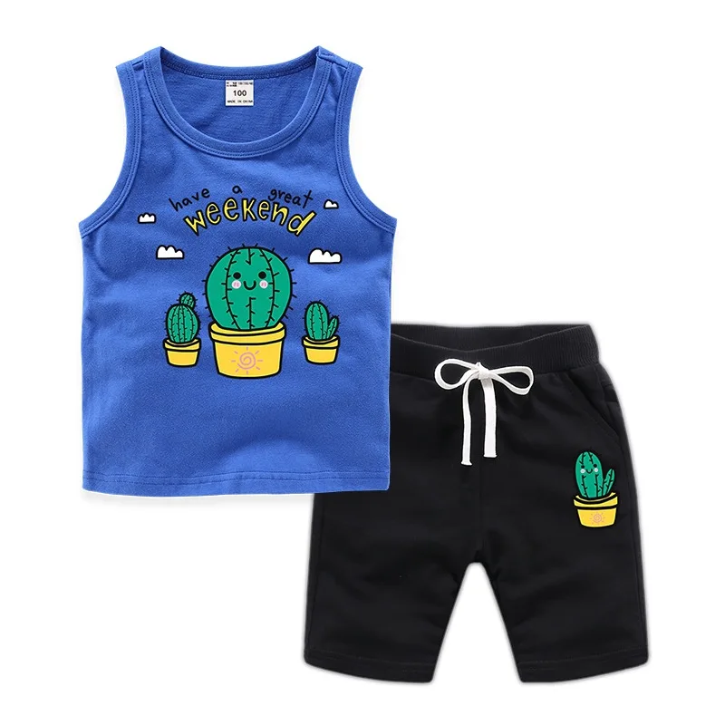 

Children's suit Summer Baby Vest Suit Boy Cotton Cartoon Print Sleeveless T-shirt + shorts two-piece Children's Casual Clothes