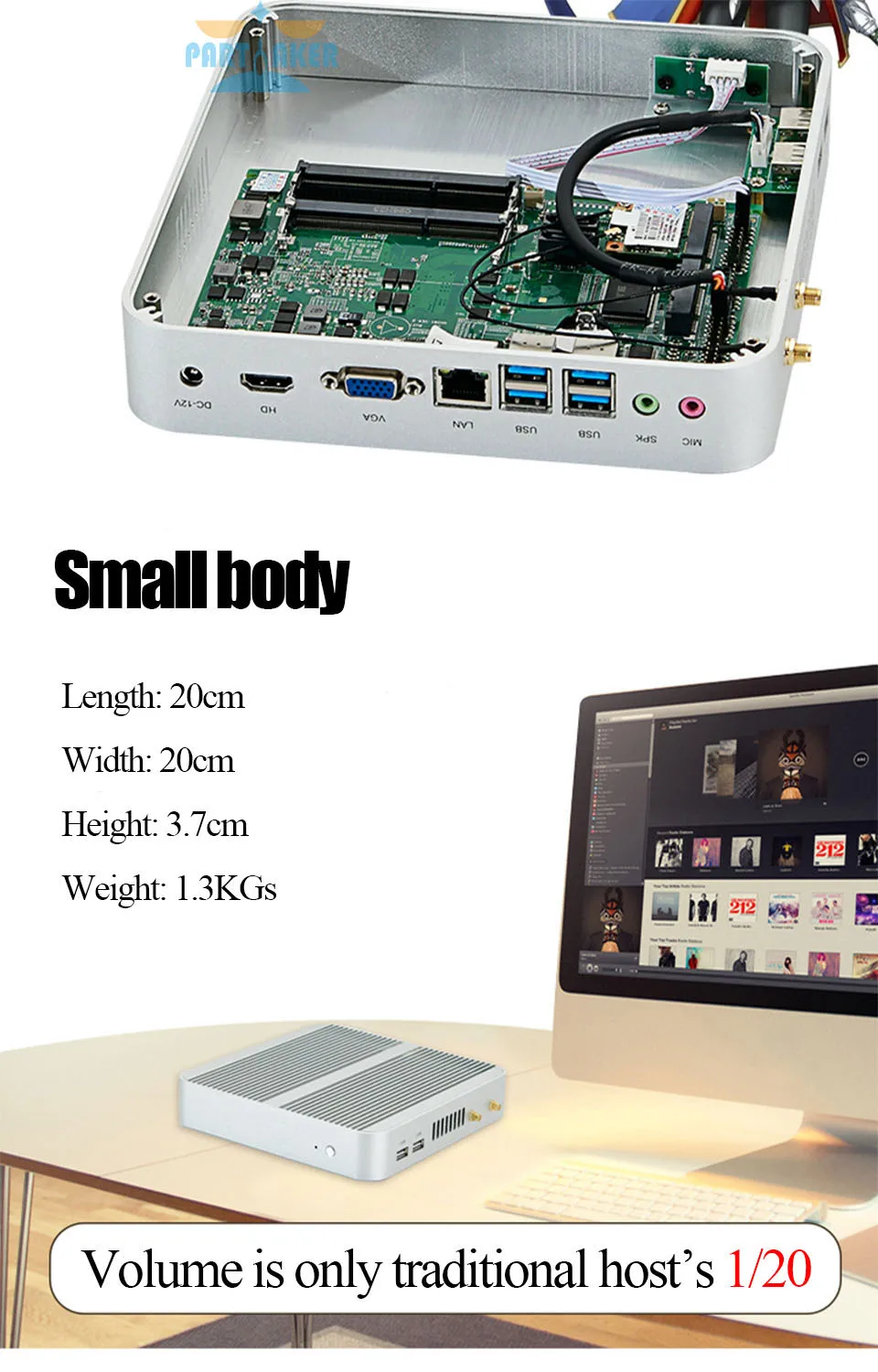 Безвентиляторный 4K HTPC ТВ коробка Nuc компьютер Barebone мини ПК I5 4200u с Intel Core i5 4200U Макс 16 Гб ram 512 г SSD 1 ТБ HDD Windows 10