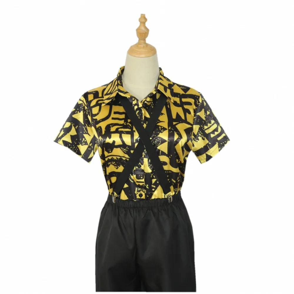 

Cospaly Stranger 3 Things Eleven Costume Strangestory Print T Shirt Tees Blouse Women Yellow Shirt Blindfold Suspender