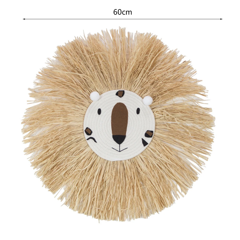 

Hand Woven Cartoon Lion Hanging Decorations Cotton Thread Weaving Animal Head Ornament Children Room Wall Hanging