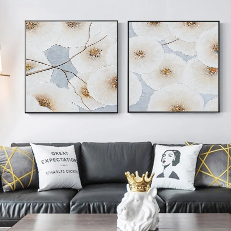 

Hand-painted Oil Painting Abstract Floral Paintings Nordic Combined Light Luxury Living Room Decorative Painting Background Wall