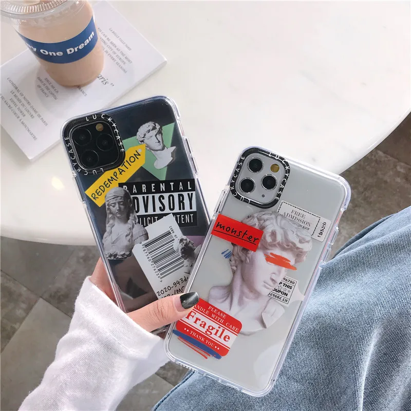 luxury art letter label phone case for iphone 12 mini 11 pro max 7 8 plus x xr xs max se 2020 cover transparent soft cases funda free global shipping
