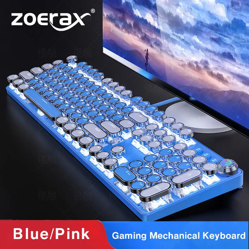 Игровая клавиатура ZoeRax стильная Механическая ретро розового/синего цвета в