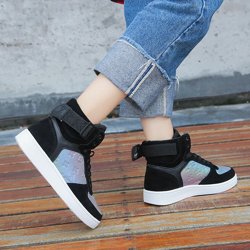 Женские высокие кроссовки из натуральной кожи модные для скейтборда женская