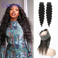 genrein 360 lace frontal with bundles remy human hair 2 bundles with frontal brazilian deep wave bundles with frontal