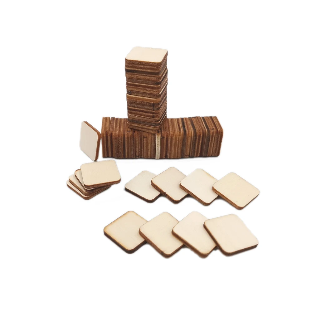 

50pcs 20mm 0.78inch Blank Wood Squares Wood Pieces Unfinished Round Corner Square Wooden Cutouts for DIY Arts Craft Project