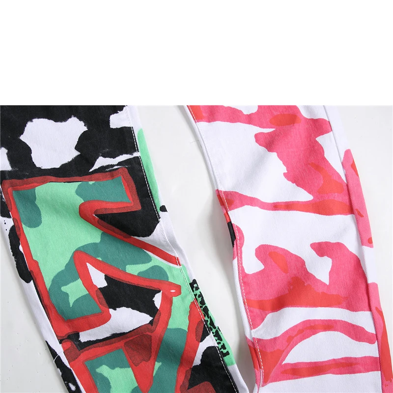 Men'S Jeans White Printing Slim Denim Trousers Biker High Quality Male Straight Casual Designer Comfortable Advanced Pants