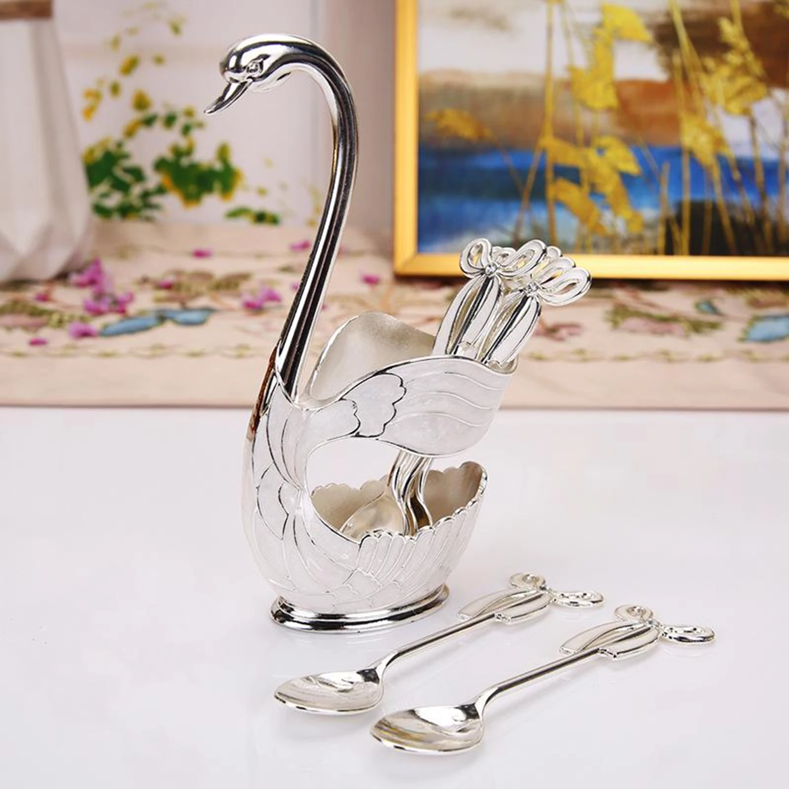 

Cute Swan Fork Holder Set Spoons Flatware Wedding Party Dessert Decor Picnic