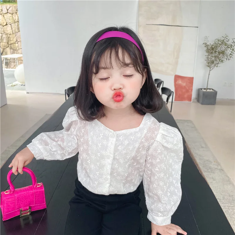 

Рубашка для девочек с куклой Корейская версия жаккардовая рубашка для девочек с французским квадратным воротником кружевная рубашка с пыш...