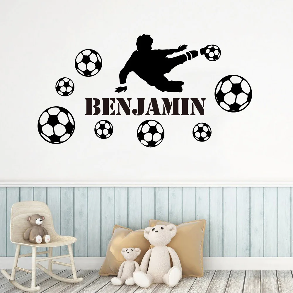 

Football Custom Name Of Soccer Wall Sticker For Kids Room Decoration Boys Children Room Decor Vinyl Decal Removable Mural Decals