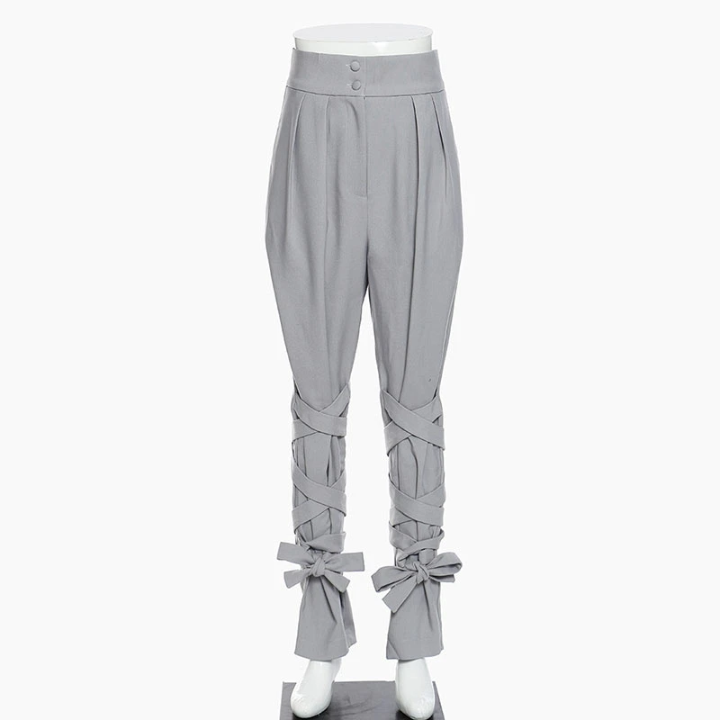 

SeeBeautiful Loose Pants Trousers High Waist Button Zipper Bandage Leg Simple New Fashion Spring 2022 Women M577
