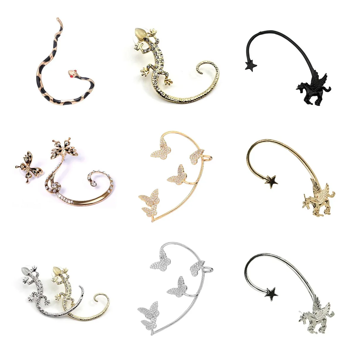 Новые блестящие циркониевые Клипсы-бабочки для ушей серьги-гвоздики в виде змеи